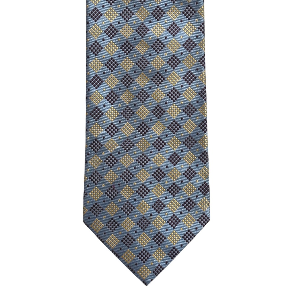 Emidio Tucci Mens Silk Tie Blue Gold Geometric Diamond El Corte Ingles Spain VTG